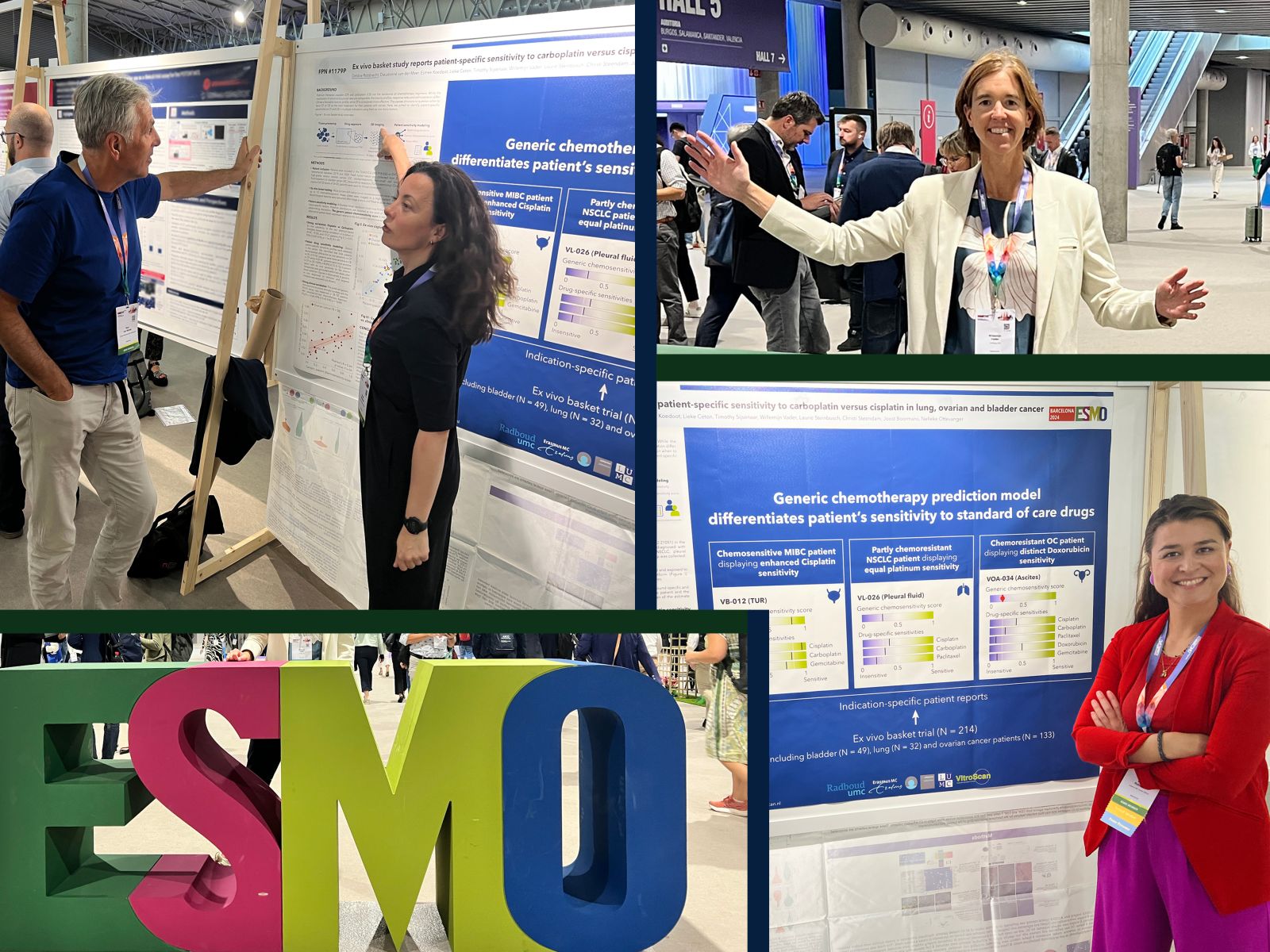 Collage of VitroScan colleagues presenting their poster at the ESMO 2024 conference